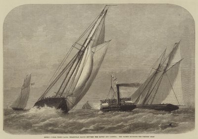 Internationale Yacht-Rennen, Dreiecksmatch zwischen der Sappho und Cambria, die Yachten umrunden das Schiedsrichterboot von Henry Spernon Tozer